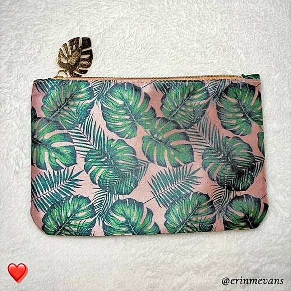 ipsy Handbags - Ipsy Cosmetic Bag Hotel Paradise Aug 2022 Green Palm Leaves Faux Satin New